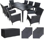 2dekans | Tectake - Tuinmeubelset - 8 persoons - Zwart, Ophalen of Verzenden, Zo goed als nieuw, Zwart