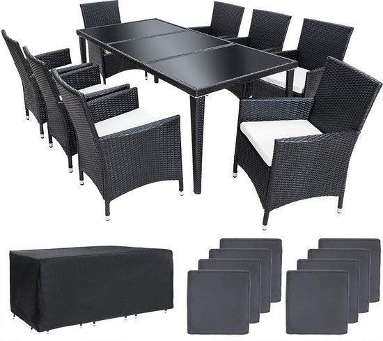 2dekans | Tectake - Tuinmeubelset - 8 persoons - Zwart, Huis en Inrichting, Woonaccessoires | Kussens, Zwart, Zo goed als nieuw