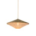 Landelijke hanglamp groene velours met riet 60 cm - Frills, Nieuw, Overige materialen, Landelijk / Rustiek, 75 cm of meer