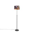 Vloerlamp zwart met velours kap bloemen 35 cm - Parte, Huis en Inrichting, Lampen | Vloerlampen, Nieuw, Overige materialen, Klassiek / Antiek