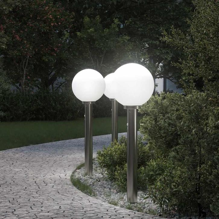vidaXL Bolderverlichting met sensor 3 stuks 80 cm RVS IP44, Huis en Inrichting, Lampen | Overige, Nieuw, Verzenden