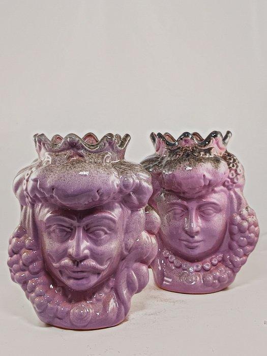 Vaas - Majolica - Setje van Moro-koppen - Caltagirone, Antiek en Kunst, Curiosa en Brocante