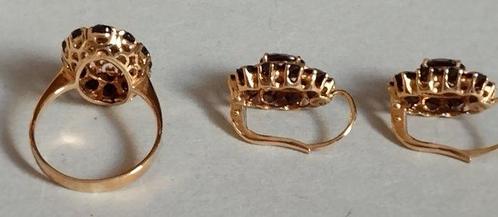 2-delige sieradenset - 18 karaat Geel goud Granaat - Granaat, Sieraden, Tassen en Uiterlijk, Antieke sieraden