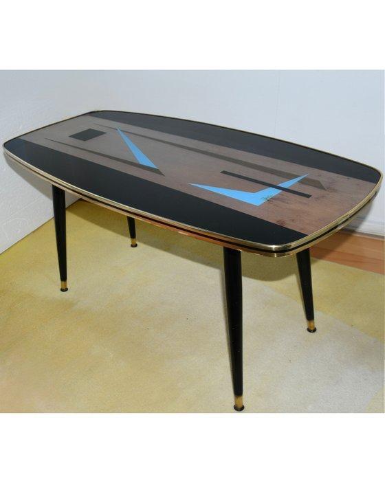 Salontafel - H 48 cm - Messing, Hout, Glas, Metaal - 50s, Huis en Inrichting, Overige Huis en Inrichting