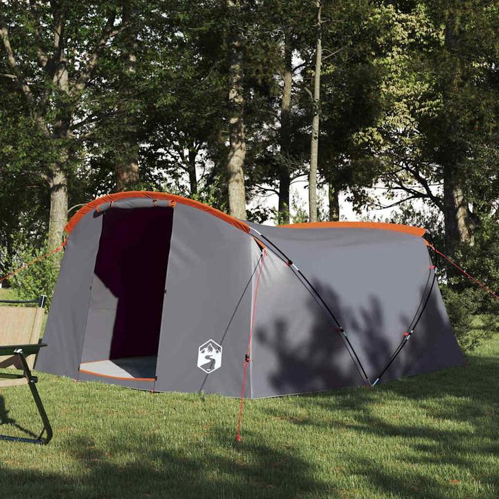 vidaXL Tunneltent met dak Grijs en Oranje 318 x 275 x 140 cm, Caravans en Kamperen, Tenten, Nieuw, Verzenden