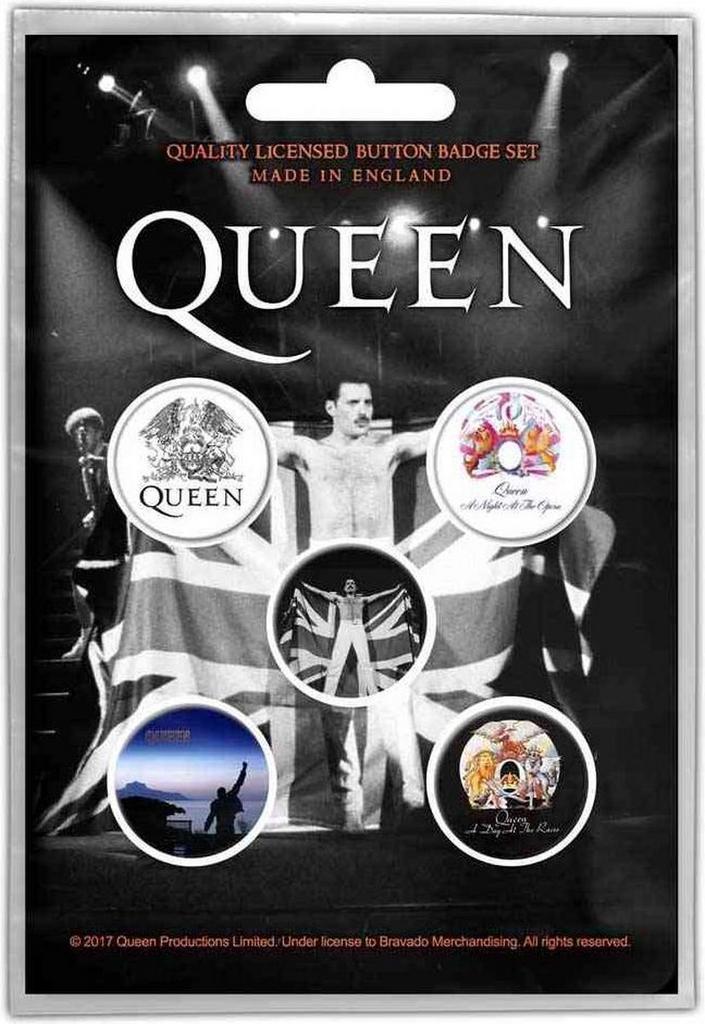 Queen - Freddie - button 5-pack officiële merchandise, Verzamelen, Muziek, Artiesten en Beroemdheden, Kleding, Nieuw, Ophalen of Verzenden