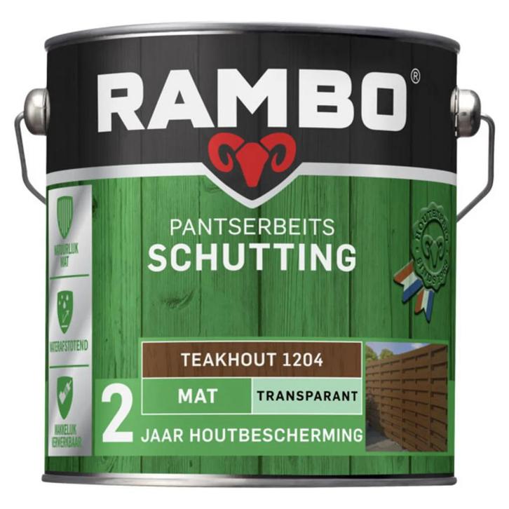 Rambo Pantserbeits Schutting Mat Transparant Teakhout 2.5L, Doe-het-zelf en Verbouw, Verf, Beits en Lak, Beits, Nieuw, Minder dan 5 liter