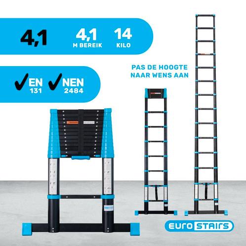 Telescoopladder Eurostairs Black n Blue Prof 4,1m softclose, Doe-het-zelf en Verbouw, Ladders en Trappen, Ladder, Nieuw, Opvouwbaar of Inschuifbaar