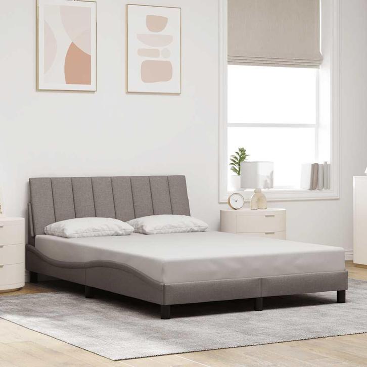 vidaXL Bedframe zonder matras Hanko stof taupe 140x190 cm, Huis en Inrichting, Slaapkamer | Bedden, 140 cm, 190 cm of minder, Tweepersoons