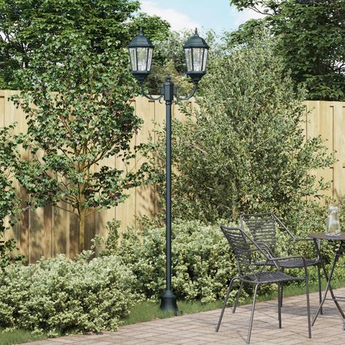 vidaXL Tuinlamp paal 2 lampen E27 220 cm aluminium groen, Tuin en Terras, Buitenverlichting, Nieuw, Verzenden