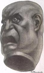 Spotprent met hoofd van Mussolini (lijst optie, Lithos), Antiek en Kunst, Verzenden