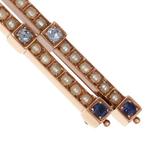 Broche - 9 kt. Geel goud, Tormalina - Zaffiri - 2 Diamanten