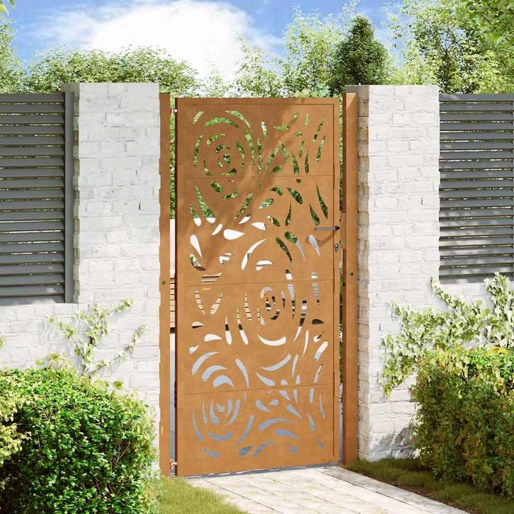 vidaXL Poort met vlamontwerp 100x200 cm weervast staal, Tuin en Terras, Tuinpoorten, Nieuw, Verzenden