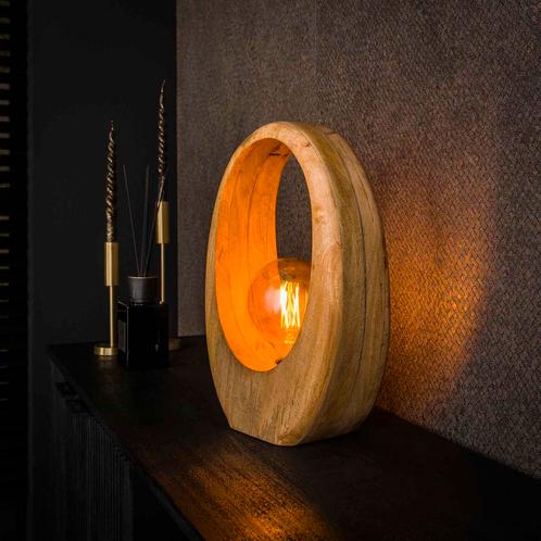 Tafellamp Industriële Design 2025 - Dimbaar - Mango Hout, Huis en Inrichting, Lampen | Tafellampen, Nieuw, Glas, Hout, Kunststof