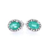 1.75 Tcw Emerald & Diamonds ring - Oorbellen Witgoud Smaragd