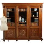Boekenkast of Bibliotheekkast met drie schuifdeuren en verst, Antiek en Kunst, Ophalen of Verzenden