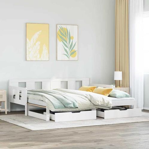 vidaXL Slaapbank met onderschuifbed/lades zonder matras, Huis en Inrichting, Slaapkamer | Bedden, 90 cm, 200 cm, Wit, Eenpersoons