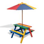 vidaXL Kinderpicknicktafel met banken en parasol hout, Verzenden, Nieuw, Hout