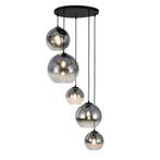 Hanglamp Marie- Zwart met fade glas - 5 lichtpunten - Rond, Verzenden, Nieuw, Glas