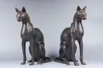 Twee bronzen beelden van zittende katten, Risner, Antiek en Kunst, Ophalen
