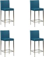 Set van 4 Blauwe leren moderne barkrukken - poot vierkant rv, Overige kleuren, Nieuw, Leer, Ophalen of Verzenden
