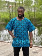 Blauw Dashiki Shirt / Dashiki Jurk - Afrikaans shirt - Unise, Kleding | Heren, Nieuw, Ophalen of Verzenden