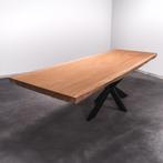 Boomstamtafel, Eettafel 300x112 massief hardhout, metaalpoot, Huis en Inrichting, Tafels | Eettafels, Overige houtsoorten, Robuust Modern