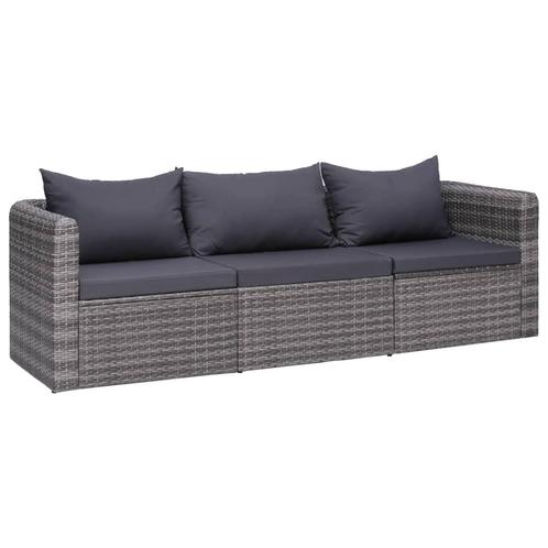 vidaXL 3-delige Loungeset met kussens poly rattan grijs, Tuin en Terras, Tuinsets en Loungesets, Loungeset, Nieuw, Rotan, Verzenden