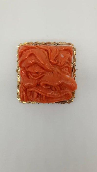 Broche - 18 karaat Geel goud Koraal - Koraal, Sieraden, Tassen en Uiterlijk, Antieke sieraden