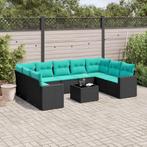 vidaXL 10-delige Loungeset met kussens poly rattan zwart, Tuin en Terras, Tuinsets en Loungesets, Verzenden, Nieuw, Rotan, Loungeset