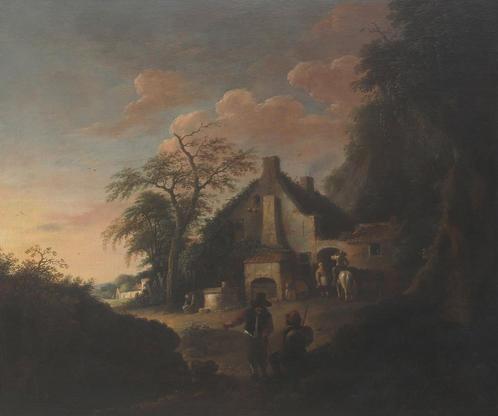 Salomon Rombouts(ca. 1655), Landschap boerderij en reizigers, Antiek en Kunst, Kunst | Schilderijen | Klassiek