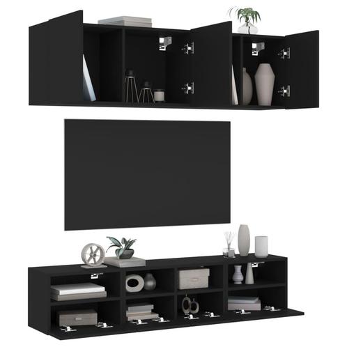 vidaXL 5-delige Tv-wandmeubelset bewerkt hout zwart, Huis en Inrichting, Kasten | Televisiemeubels, Nieuw, Verzenden