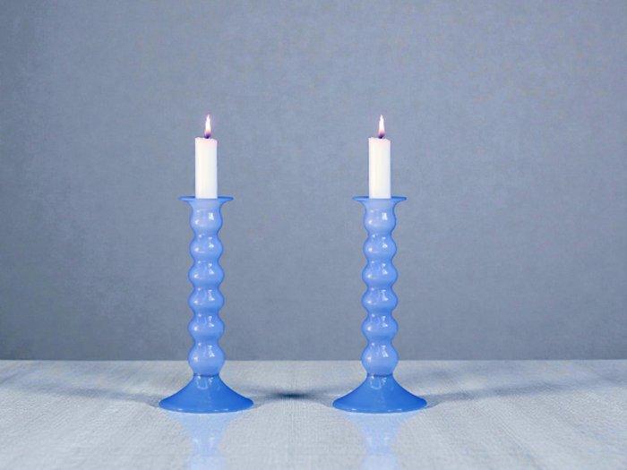 HAY - Kandelaar Golvend Lang - Blauw (2) - Glas - 2 Stukken, Antiek en Kunst, Kunst | Designobjecten