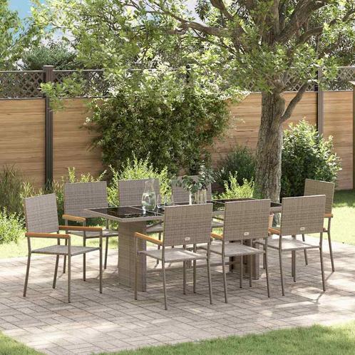 vidaXL Tuin Eetset 9 pcs Grijs 190 x 80 x 75 cm poly rattan, Tuin en Terras, Tuinstoelen, Nieuw, Rotan, Verzenden