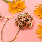 Gouden broche met roos geslepen diamanten | Ca 0,40 ct., Gebruikt, Overige kleuren, Ophalen of Verzenden, Met edelsteen