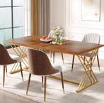 Industriële Eettafel 160 cm – Houtlook & Gouden Frame, Huis en Inrichting, Tafels | Eettafels, Verzenden, Nieuw
