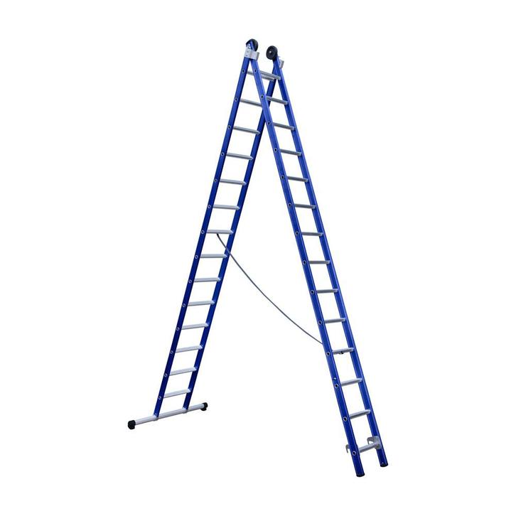 Eurostairs Reform ladder dubbel recht 2x14 sporten BLAUW, Doe-het-zelf en Verbouw, Ladders en Trappen, Nieuw, Ophalen of Verzenden