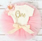3-delig luxe 1e verjaardag setje One roze, goud en ivoor, Jurkje of Rokje, Nieuw, Sweet-One, Verzenden