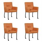 Set van 4 Oranje leren moderne eetkamerstoelen - Kenia Leer, Huis en Inrichting, Stoelen, Nieuw, Leer, Ophalen of Verzenden, Vier