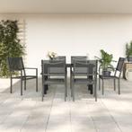 vidaXL 7-delige Tuinset textileen en staal zwart, Verzenden, 6 zitplaatsen, Nieuw, Rvs