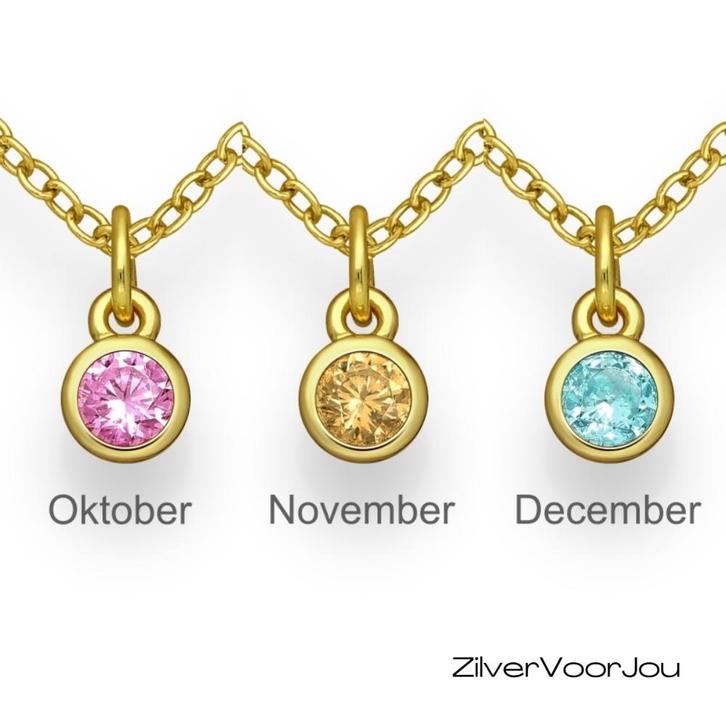 Gold plated 925 zilveren  geboorstesteen ketting, Sieraden, Tassen en Uiterlijk, Kettingen, Nieuw, Verzenden