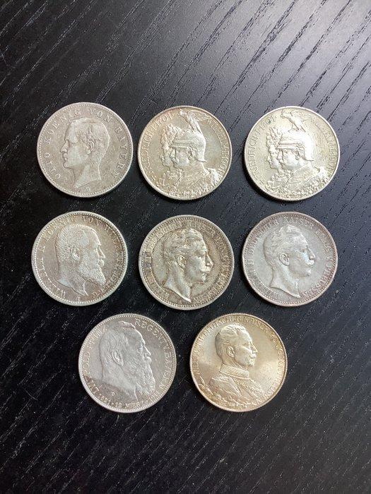 Duitsland. 2 Mark 8x 1893/1913 (Zonder Minimumprijs), Postzegels en Munten, Munten | Europa | Niet-Euromunten