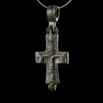 Byzantijns Brons dubbelzijdige Reliquary Cross Pendant -, Antiek en Kunst