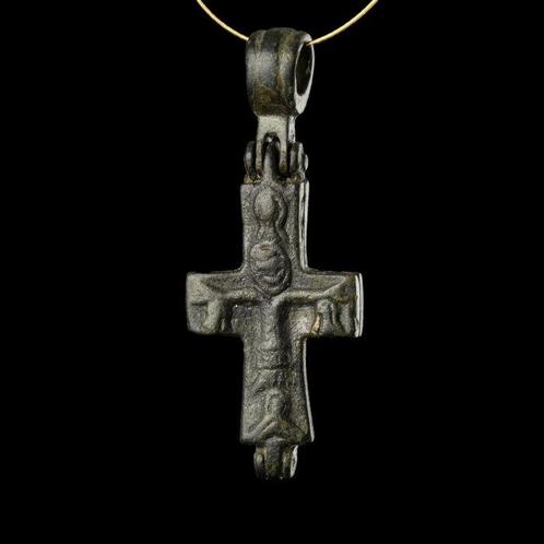 Byzantijns Brons dubbelzijdige Reliquary Cross Pendant -, Antiek en Kunst, Antiek | Overige Antiek