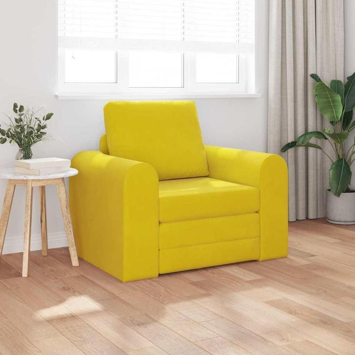 vidaXL Slaapbank Geel 98 x 71 x 83 cm Fluweel, Huis en Inrichting, Banken | Bankstellen, Nieuw, Minder dan 150 cm, Stof, Verzenden