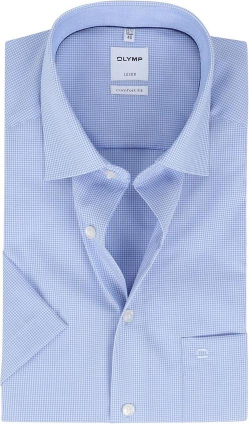 OLYMP Overhemd Luxor Korte Mouw Ruit Blauw maat 47 Heren, Kleding | Heren, Overhemden, Blauw, Nieuw, Verzenden