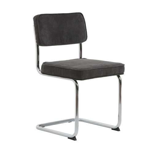 *WOONWINKEL* Ribstof Eetkamerstoel Grijs Met Chroom, Huis en Inrichting, Stoelen, Grijs, Nieuw, Stof, Verzenden