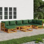 vidaXL 8-delige Loungeset met groene kussens massief hout, Verzenden, Nieuw, Hardhout, Loungeset
