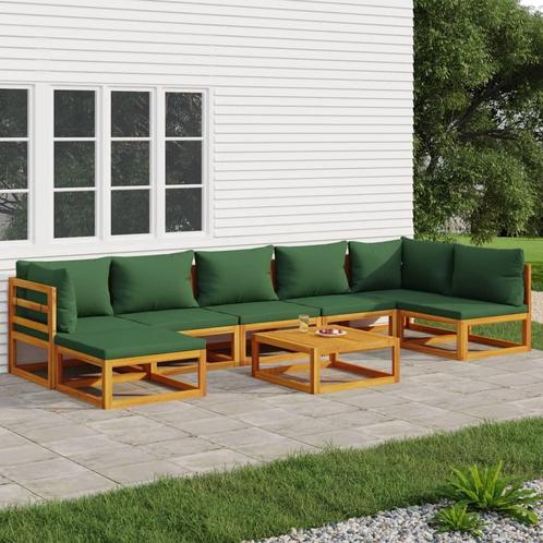 vidaXL 8-delige Loungeset met groene kussens massief hout, Tuin en Terras, Tuinsets en Loungesets, Loungeset, Nieuw, Hardhout