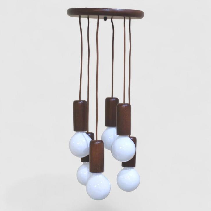 Vintage design houten cascadelamp, Huis en Inrichting, Lampen | Hanglampen